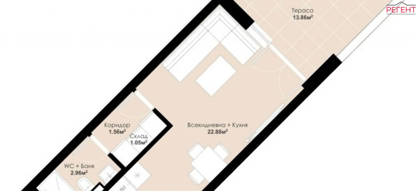 едностаен апартамент Община Габрово гр.Габрово , кв.Трендафил ІІ 